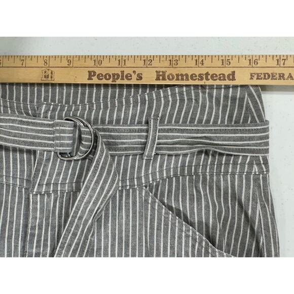 Sundance Womens Pants Size 8 (32x31.5) Linen Blend Gray Striped Belted Wide Leg - Picture 7 of 9